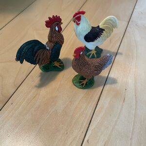 Colorful Rooster and Hen Figurines